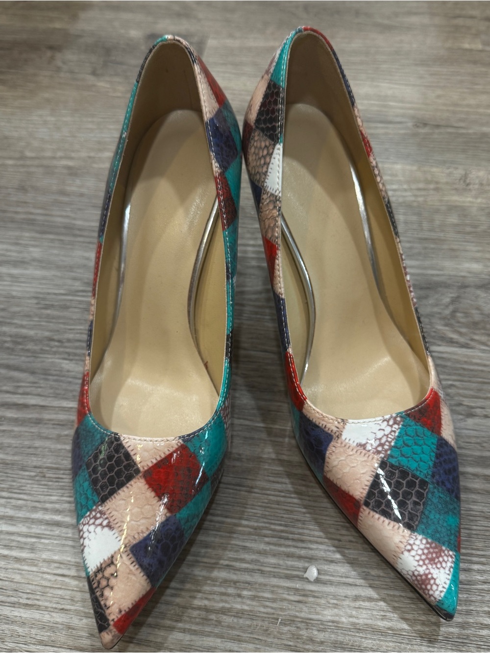 Women’s Multicolor Patchwork Pointed-Toe Pumps